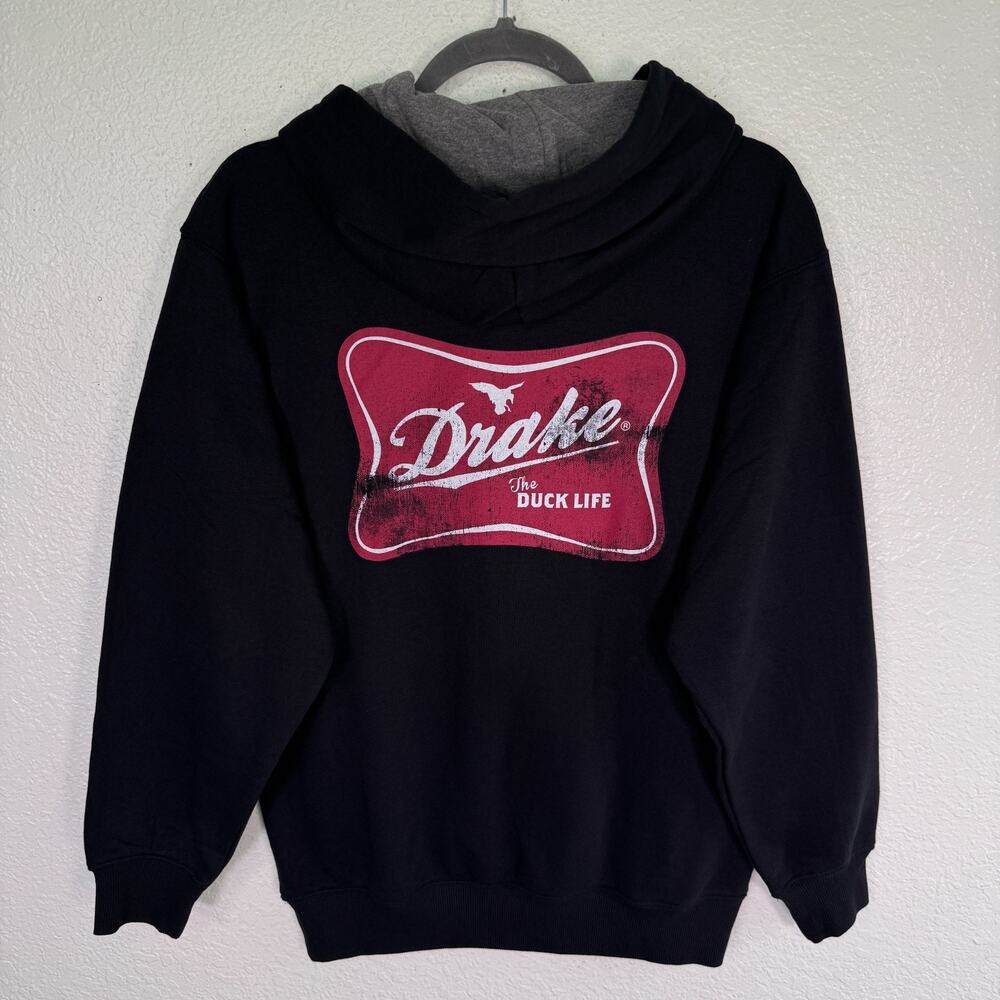 Drake Waterfowl Hoodie Mens Small Drake Life Graphic Pullover Black Soft Sweater